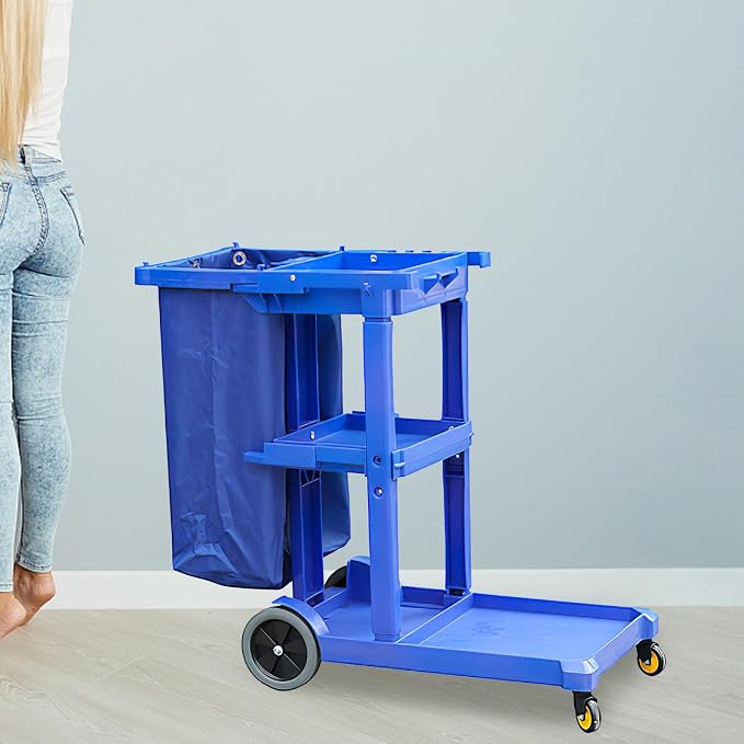 Healifty Portable Rolling Cleaning Cart Bag with Sturdy Polyester Material and Quick-Entry Feature, Multipurpose Organizer for Janitorial Staff in Hotels and Hospitals