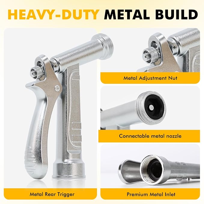 RESTMO 100% Metal Rust-Proof Chrome Plated Garden Hose Nozzle Heavy Duty | 5X Lifespan Zinc Alloy Pistol Grip Hose Sprayer Nozzle, Leak Proof, Threaded Front, Idea for Car Washing, Plant Watering