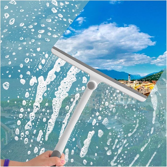 Shower Squeegee 18 Inch 2 Pack 360° Rotation Silicone Squeegee for Glass Doors Windows Mirrors Cars Tile Walls Blue Grey Black(Blue)