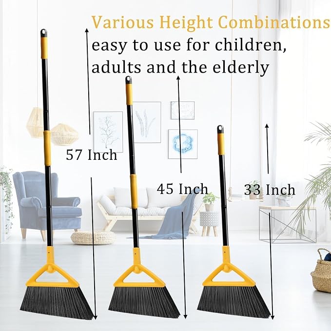 Heavy Duty Yellow Angle Broom with Long Handle - 1 Pack | Versatile Indoor/Outdoor Sweeping, for Courtyard/Garage/Sidewalk/Kitchen/Lobby/Canteen, Durable & Efficient