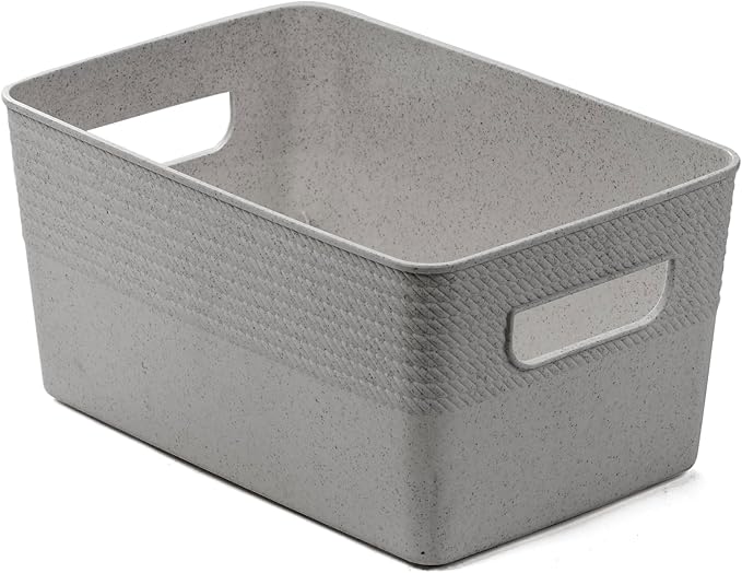 BINO | Plastic Storage Bins, 5 Liter - 3 Pack, Natural Grey | THE BRAIDED COLLECTION | Plastic Bins for Organization | Woven Storage Baskets for Organizing Pantry Shelf Organizer Basket Container Bin