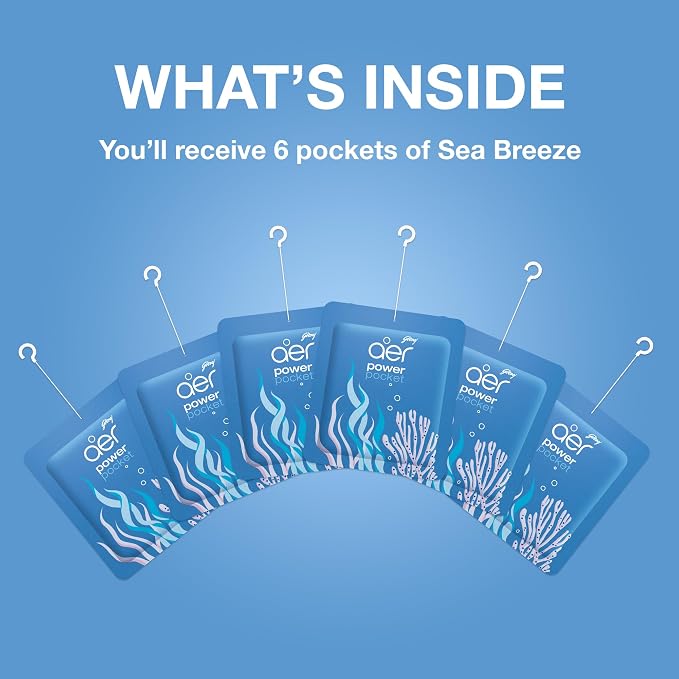 AER Power Pocket Sea Breeze Solid Gel Air Freshener for the Entire Home with Long Lasting Scent, Pack of 6