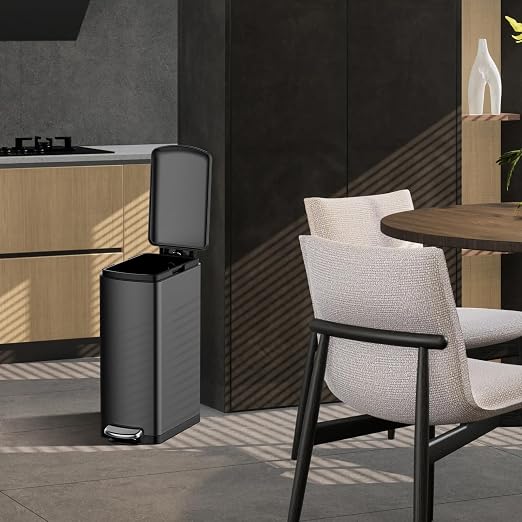 8Gal/30L Slim Kitchen Trash Can, Skinny Stainless Steel Garbage Can with Removable Inner Bucket & Soft Close Lid, Narrow Trash Bin for Bathroom Living Room Office, Black