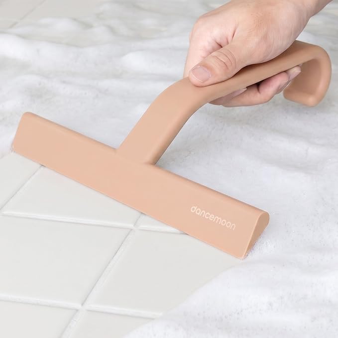 JustHang Shower Squeegee with Built-in Hook, 10-Inch Terracotta | Award-Winning Design, All-One-Piece Soft-Touch Silicone, for Glass Door, Bathroom, Window, Mirror, Tile Wall, Car