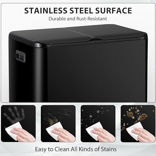 SUPER DEAL Kitchen Trash Can, 16 Gallon 60L Dual Garbage and Recycling Can with Foot Pedal for Kitchen, Living Room, Office, Removable Inner Buckets Soft Close Lid Odor Proof, Stainless Steel, Black
