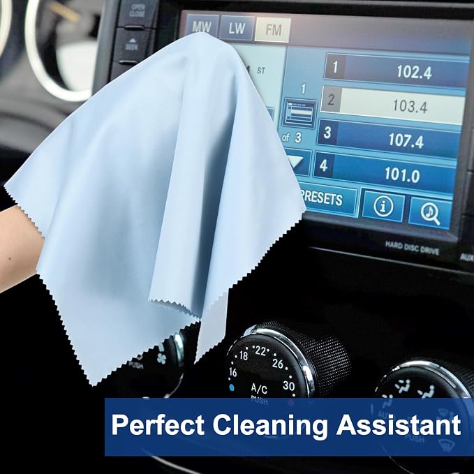 Frienda 12 Pack Microfiber Cleaning Cloth,Blue | 12x12 Inch Large for Eyeglasses Screen Lens, Reusable Washable, Streak-free Lint-free, Cameras Phones Tablets Monitors
