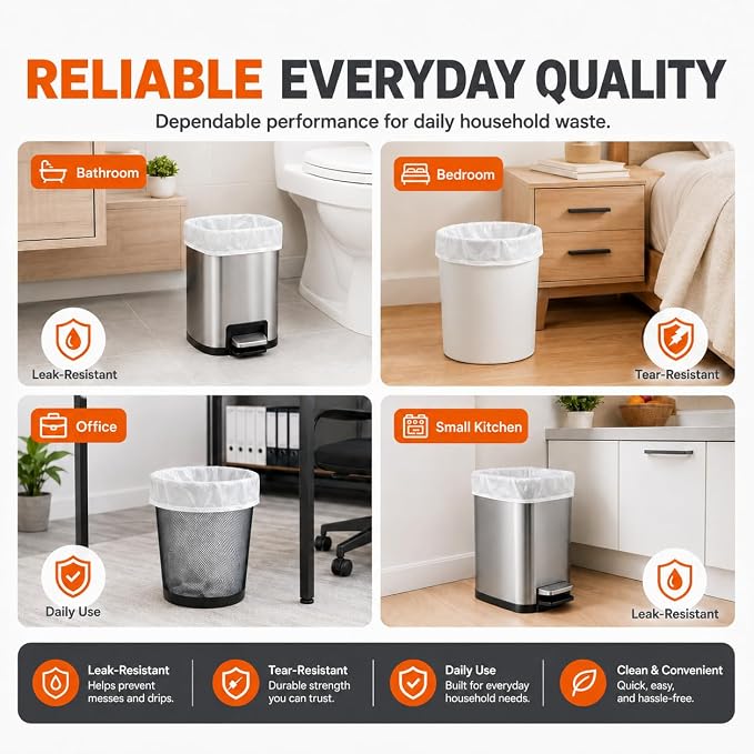 3 Gallon 140 Counts Strong Trash Bags Garbage Bags by RayPard, fit 10-12 Liter, 2.6, 3, 3.3 Gal trash Bin Liners for Home Office Kitchen Bathroom Bedroom, Clear