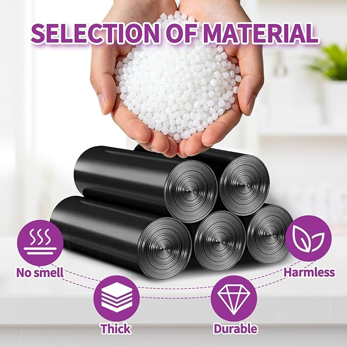 100 Count Small Drawstring Trash Bags, 8 Gallon (30L) Pre-separated Garbage Bags, Extra Thick Leak-proof Mini Wastebasket Liners for Bathroom, Office, Bedroom (Black)