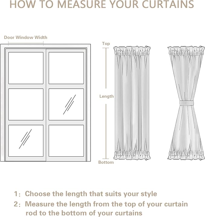 Linen French Door Curtains 2 Panels W25 x L72 with Dual Rod Pocket | Semi Sheer Light Filtering, Privacy Protection Curtain, for Farmhouse, Sliding Door, Light Coffee Drapes, with Tieback