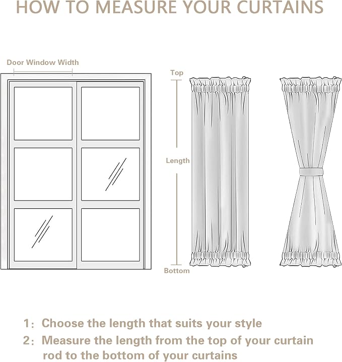 2 Panels Natural Thick Linen Door Curtain W35 x L40 Semi Sheer | Privacy Semi Sheer Light Filtering Drapes, for Bedroom Kitchen Bathroom, Tieback, French Door Curtains, Wrinkle Free