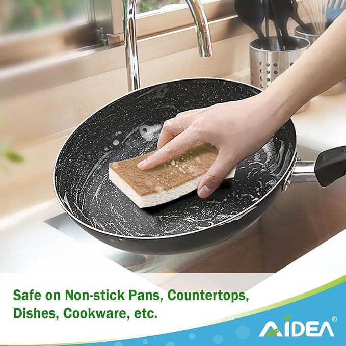 AIDEA Sponges Non Scratch, 24Count, Natural Sponge for Non Stick Cookware (Pack of 2)