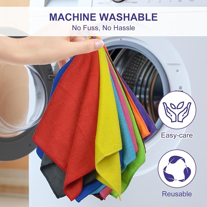 1- Piece Microfiber Cleaning Cloth, Reusable, Red, 11.8 x 11.8 in | Cleaning Rags, Highly Absorbent Microfiber Towels for Home and Kitchen, Car, Bathroom