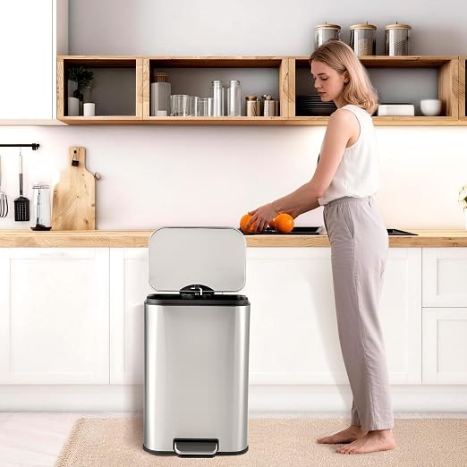 5.2 Gallon/20L Stainless Steel Step Trash Can, Soft Close Pedal Garbage Bin with Detachable Inner Bucket,Fingerprint Resistant,Dual-Use Waste & Recycling Container for Home Kitchen, Bathroom and Offic