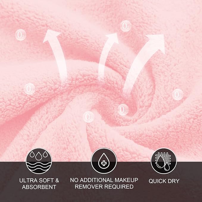 MOONQUEEN Microfiber Facial Cloths Fast Drying Washcloth 12 Pack - Premium Soft Makeup Remover Cloths - Pink