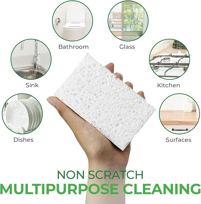 AIRNEX Compressed Cellulose Sponges - 32 Pack Natural Pop Up Dish Sponge for Kitchen - Compostable Plant-Based Cleaning Sponges Bulk – Non Scratch Natural Sponge for Dishes & Household Cleaning