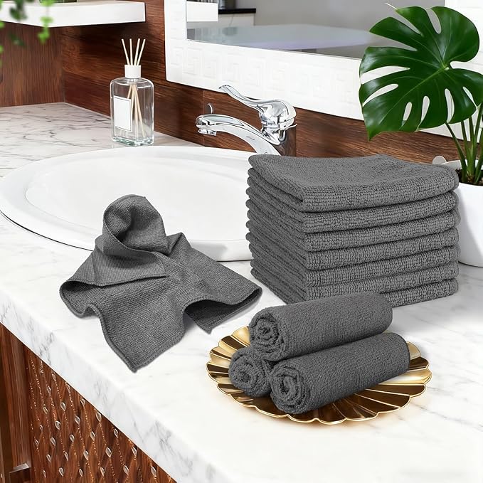 Orighty Wash Cloths, Face Towels 12x12 Inch 20 Pack | Soft Quick-drying Grey Washcloths, Multi-Purpose Microfiber Face Cloths for Bathroom, Gym, Spa, Hotel, Travel