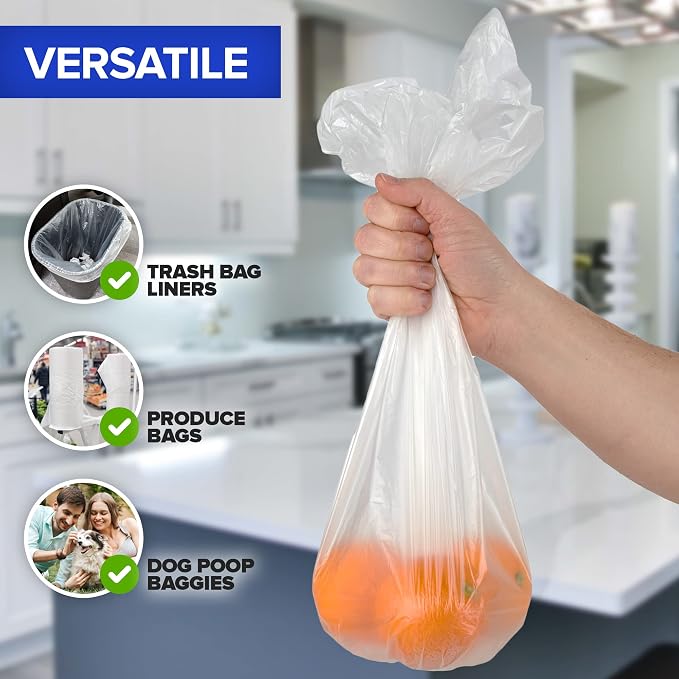 Stock Your Home Clear 2 Gallon Trash Bag (200 Pack) Un-Scented Small Garbage Bags for Bathroom Can, Mini Waste Basket Liner, Plastic Liners for Office Trashcan and Dog Poop, Bulk Household Supplies