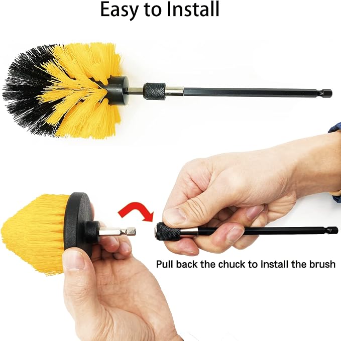 8 Pack Drill Brush Attachment Set,1/4in Power Scrubber Brush + Extend Long Attachment,Multi-Purpose Brush Drill Attachment, Power Cleaning Scrub Brush for Bathroom, Tub, Tile, Corner