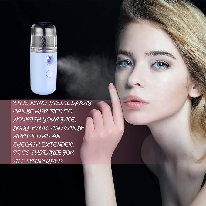 Honoson 2 Pack Nano Facial Mister for Lashes Sprayer,Blue and Dark Pink | USB Rechargeable Handheld Humidifier with Eyelash Extensions, 1 Oz Portable Sprayer Ideal for Makeup Skin Hydration