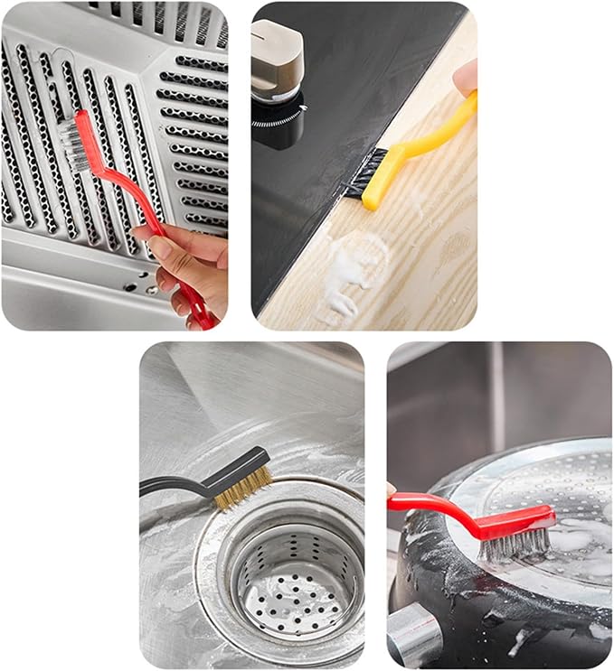 8Pcs Kitchen Crevice Cleaning Brush Set Grill Brush,Multi Purpose Hard Bristle Brushes,Scraper,Rubber Gloves for Deep Cleaning Gap,Car,Sink,Corners,Tight Spaces,Blender,Range Hood,Stove Clean