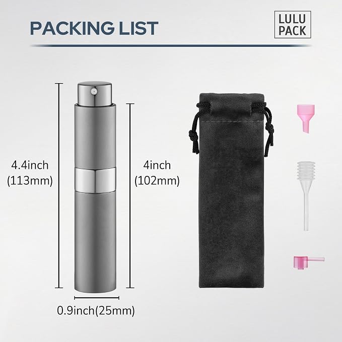 Lulupack Travel Perfume Bottle Refillable - Cologne Spray Atomizer Mini - Small Travel Size Empty Sprayer for Refill Sample Container - Portable Fragrance Decant Dispenser for Women Men 10ml 1PCS Grey