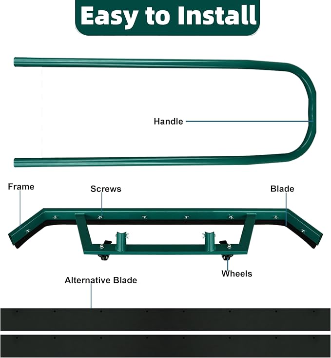 AIWFL 4.3FT Aluminium Alloy Sport Tennis Court Squeegee with Wheels | Tennis Court Rain Shuttle with Additional 2 EVA Foam Blade,Professional Squeegees Floor Water Remover Squeegee Broom,Green