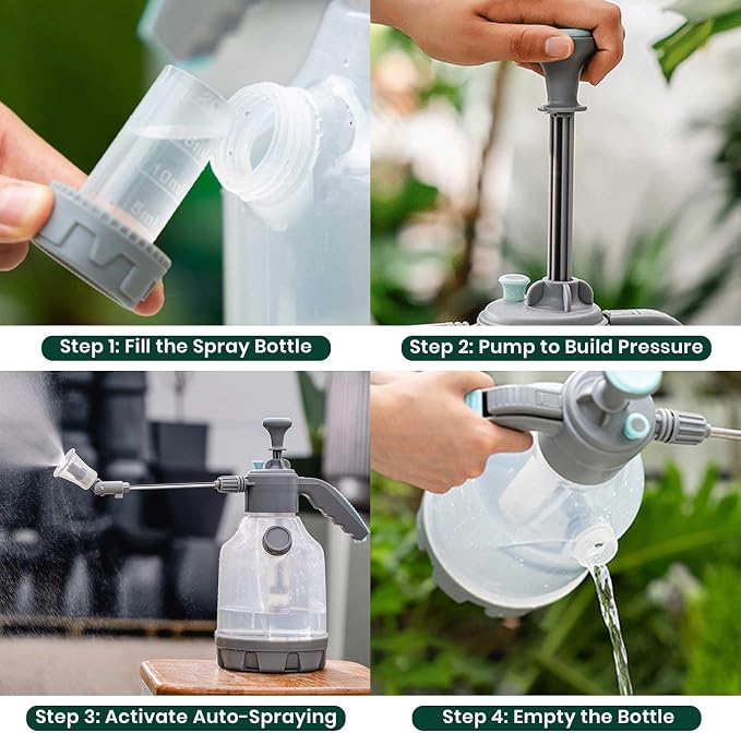 VENETIO 1 Gallon Hand Pump Sprayer with 2-Mode Nozzle & Extended Pole | Plant Watering Can for Liquid Fertilizer/Soap | Multi-Purpose Garden Feeder for Spraying Flowers, Weeds, Pests and Cleaning