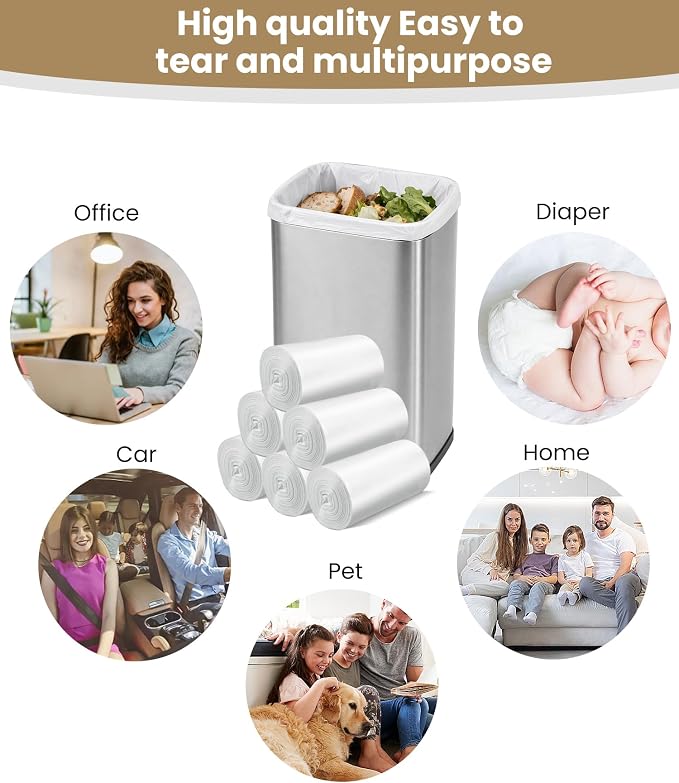 Charmount Medium Trash Bags 6-8 Gallon - 500 Count Super Value Bulk Pack | Unscented White Plastic Wastebasket Liners for Bathroom, Kitchen, Mini Garbage Cans or Bins