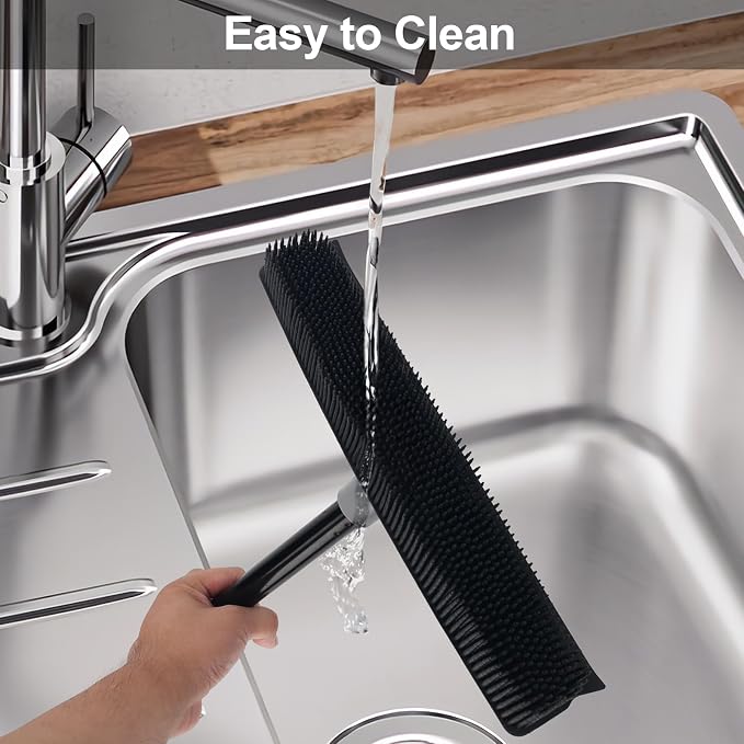 Pet Hair Removal Rubber Broom with Squeegee with 59" Long Handle | Carpet Rake for Pet Hair, 59" Telescoping Long Handle, Fur Remover Rake for Carpet, Hardwood Floor,Tile