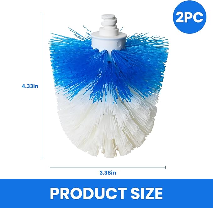 Toilet Brush Refills for OXO Toilet Brush Only, 2 Pack Replacement Heads | Toilet Brush Replacement Head for Deep Bathroom Toilet Bowl Cleaning, Blue & White, Nylon & Plastic Material Bristles