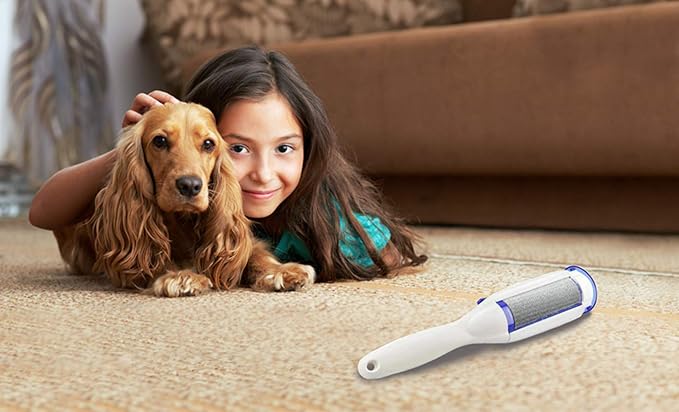 Lint Fur Brush Remover - Removes Pet Fur, Hair, Fuzz, Dust from Clothes, Furniture, Bedding & Car, One-Hand Handled and Self-Cleaning Reusable Travel Lint Fur Brush