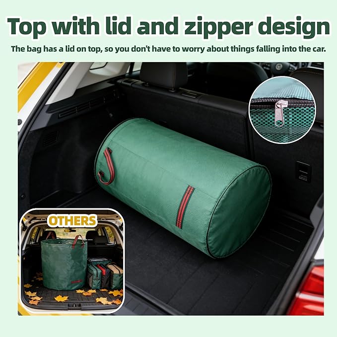 3 Pack 132 Gallon Extra Large Yard Waste Bags with Lid | Jumbo Reusable Garden Bags with Gardening Gloves, Heavy Duty Collapsible Lawn Bag Holder for Massive Leaves & Debris