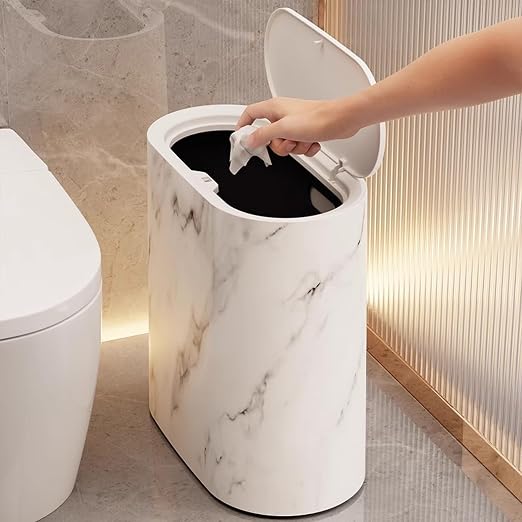 Office Trash Can with Lid, 2.6 Gallons / 12 Liter Slim Plastic Small Compact Garbage Can with Lid,Easy to Clean Durable Trash Bin for Office,Bathroom,Bedroom,Kitchen,Compact Spaces,Dorms