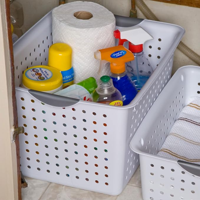 Sterilite Deep Ultra Basket, Open Top Plastic Storage Organizer, 24-Pack | Large Open Containers and Bins for Pantry Shelves, Kitchen Cabinets, Laundry, Closets, Dorm Rooms, Classrooms & Bathrooms