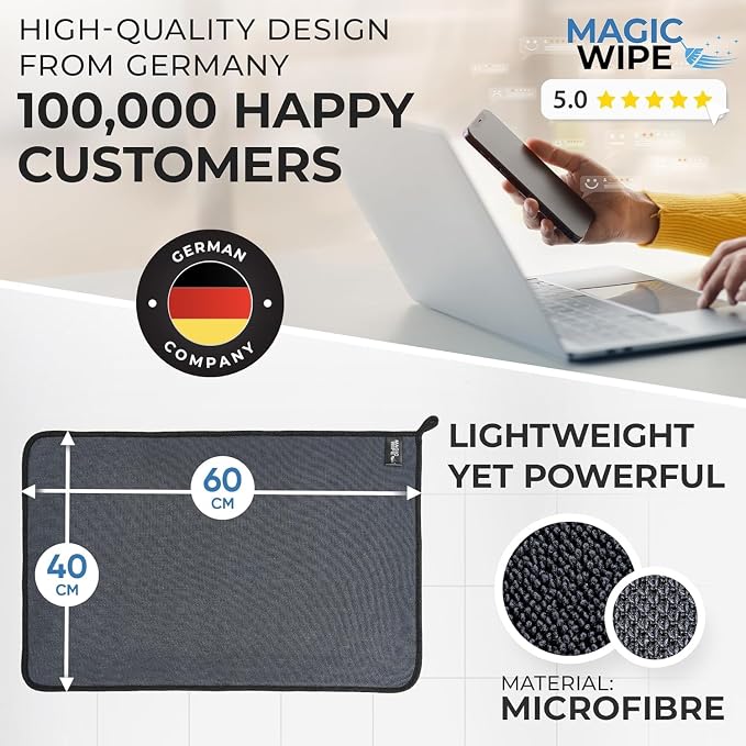 MagicWipe® Bathroom Drying Cloth, 1-40 x 60 cm & 2-30 x 40 Microfibre Cleaning Cloth - Streak & Lint Free Cloth, Premium Quality Drying Towel for Bathrooms, Kitchen, Mirrors (3, Multiplesize Black)