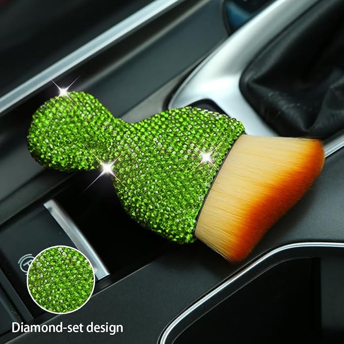zipelo Diamond-Handle Car Detailing Dust Brush, Green | soft synthetic bristles, beveled profile reaches narrow gaps, scratch-free wet or dry use, compact storage, cleaning tools