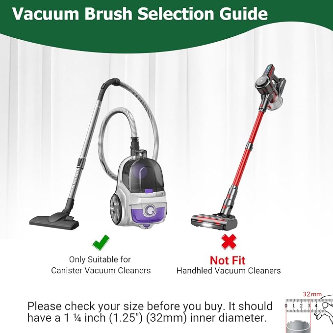 EZ SPARES 1-1/4" Vacuum Brush for Hardwood & Carpet | Universal 2-in-1 flip head. Fits Hoover, Eureka, Rainbow, Shop Vac, Bissell, Kenmore & most brands via included adapter.