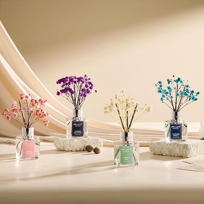 Reed Diffuser Set,1.69 fl oz (50 ml) - Lavender Eucalyptus Oil Diffusers with 8 Reed Sticks,Home Fragrance Reed Diffuser for Bathroom Shelf Decor