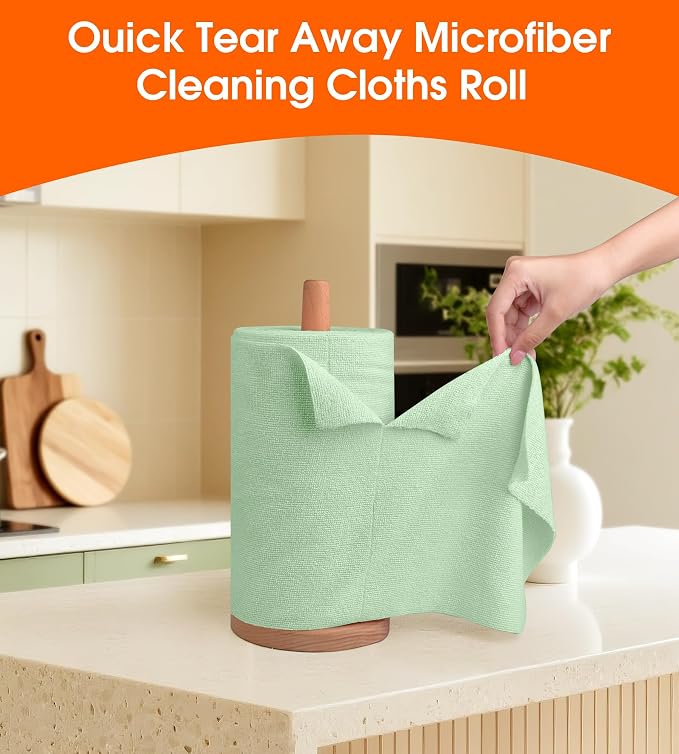 Microfiber Cleaning Cloth Roll - 100 Pack Tear Away Microfiber Paper Towels, Reusable, Washable, Scratch-Free, Kitchen Towels for Car, Home, Kitchen, Glass, Dishes(Bean Green)