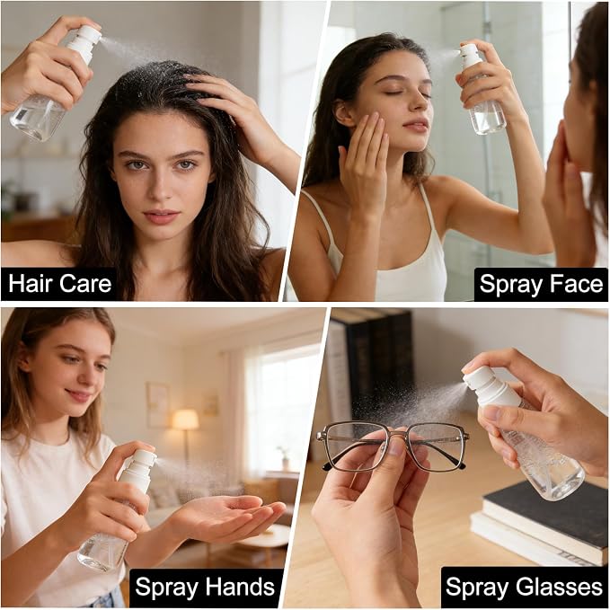 2 Pack Spray Bottles 2oz/60ml Leak Proof Fine Mist Small Empty Spray Bottle | Portable Refillable Containers Plastic Travel Bottles for Hair Spray Toners Facial Moisturizing Cleaning Solution