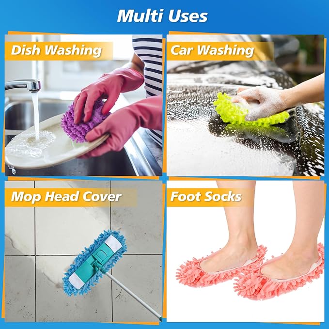 MAQIHAN 10 Mop Slippers for Floor Cleaning - 5 Pairs Microfiber Mop Socks | Size 8 Washable Mopping Slippers, Dusting Slippers, Mop Shoes Covers, Mopping Socks, Cleaning Tools for House Hardwood Floor