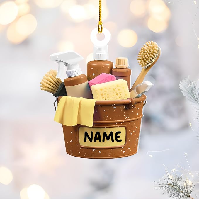 Personalized Cleaning Tools Ornament, Custom Housekeeping Christmas Tree Decoration, Holiday Keepsake Gift for Cleaners, Janitors, Pressure Washers, Housekeepers, Maids and Cleaning Lovers (HKP1)