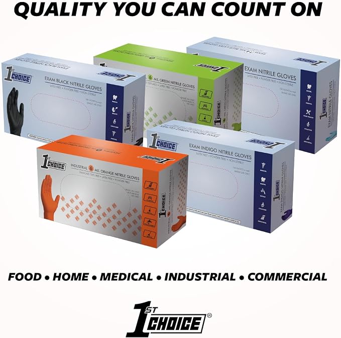 1st Choice 3 mil Disposable Indigo Nitrile Exam Gloves for Medical, Salon | Dentist, Esthetician, and Household Chores, Bulk Purchasing Options Available, Suitable for Use with Hair Dying Chemicals