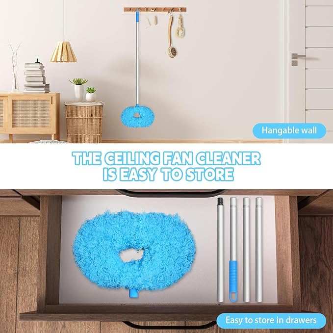 Eunice Ceiling Fan Cleaner Duster with Extension Pole | 13-50Inch Reusable Fan Blade Cleaning Tool for Cobweb Walls and Door Window