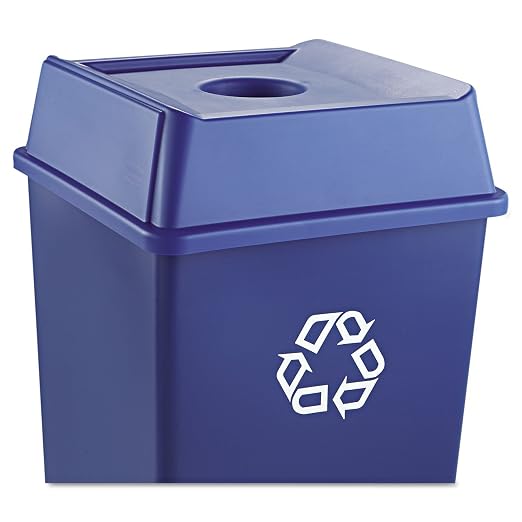 Rubbermaid Commercial Products Untouchable Square Bottle/Can Recycling Lid for 35G & 50G Containers, Blue Recycling