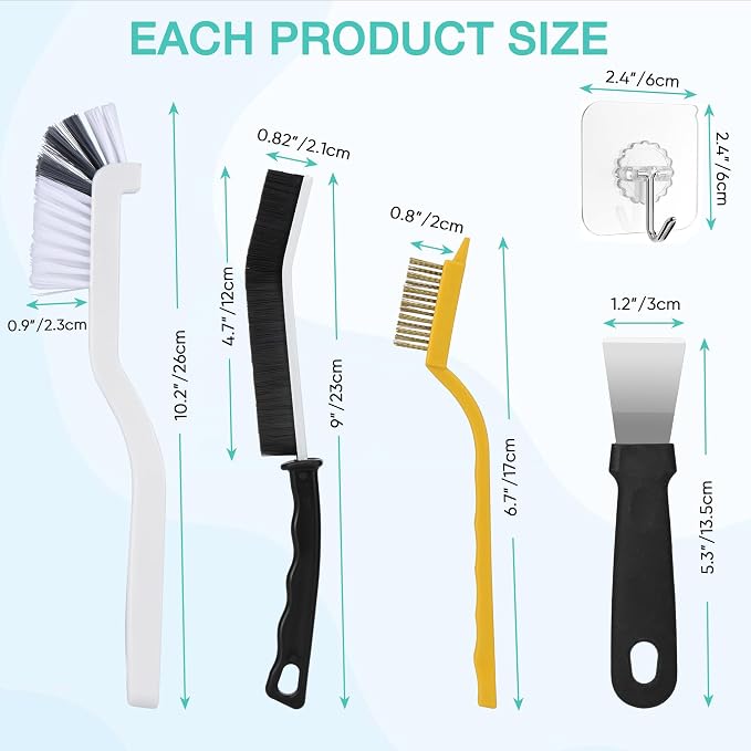 Tedmax 12PCS Grout Brush Set, Hard Bristle Crevice & Baseboard Tool | Crevice cleaning tool designed to reach tight spaces between tiles, sinks, cabinets and baseboards with ease.
