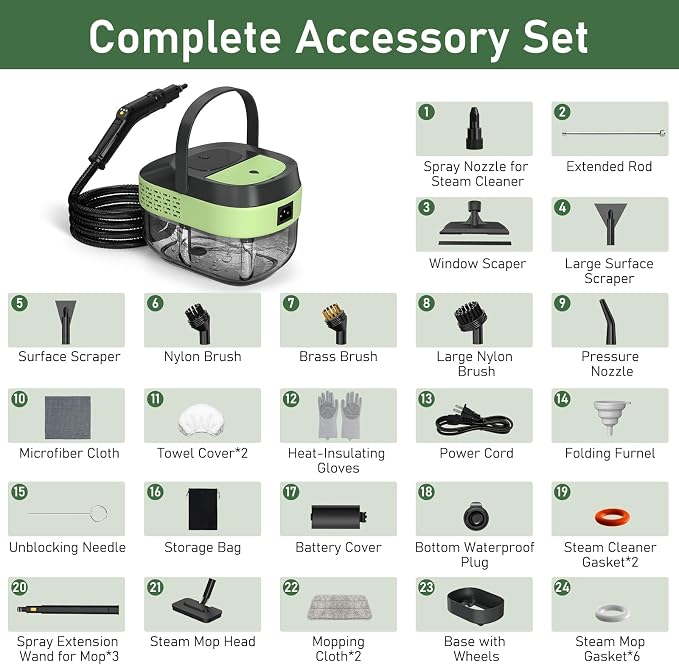 14 IN 1 Steam Cleaner Mop, Handheld Steamer Cleaning for Home,1.6L Tank | 2500W High pressure steam cleaner for car tile grout floor all surface cleaning,15S Fast heat-up,27PCS Accessories