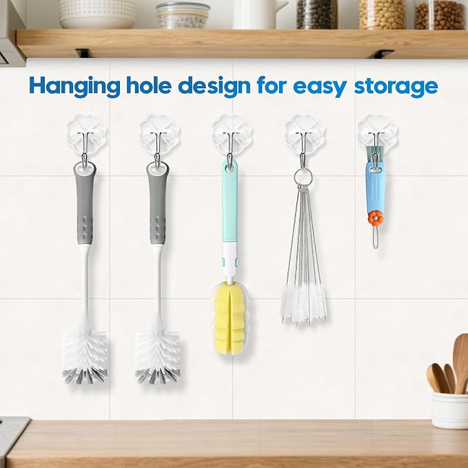 Bottle Brush Cleaner Set for Bottles, Cups and Straws Cleaning, 14 Pack | Long Handle Bottle Brushes | Sponge Brush | 3-in-1 Lid Cup Cleaning Brush | Straw Brushes in Assorted Diameters