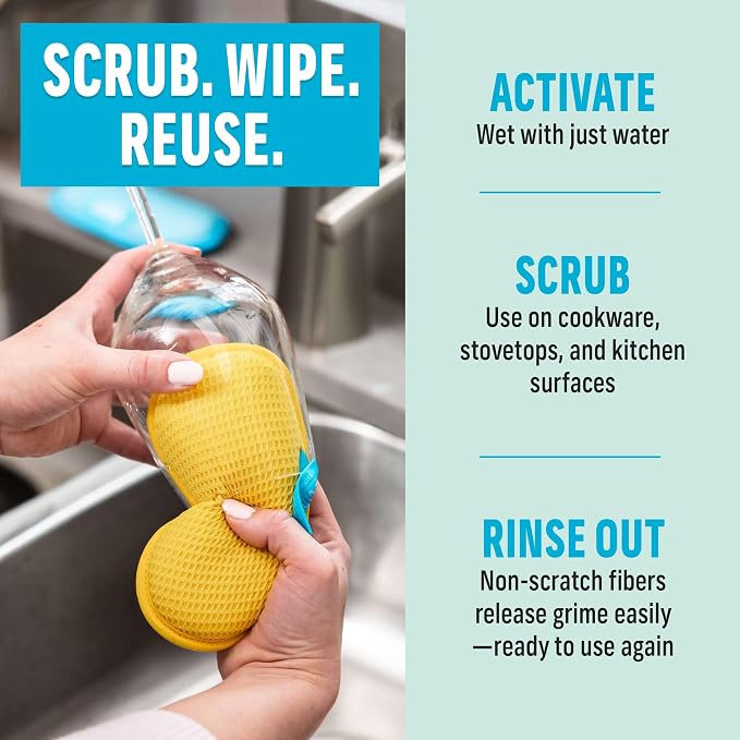 E-Cloth Washing Up Pad, Premium Microfiber Non-Scratch Kitchen Dish Scrubber Sponge, Ideal for Dish, Sink and Countertop Cleaning, 100 Wash Guarantee, Yellow, 2 Pack