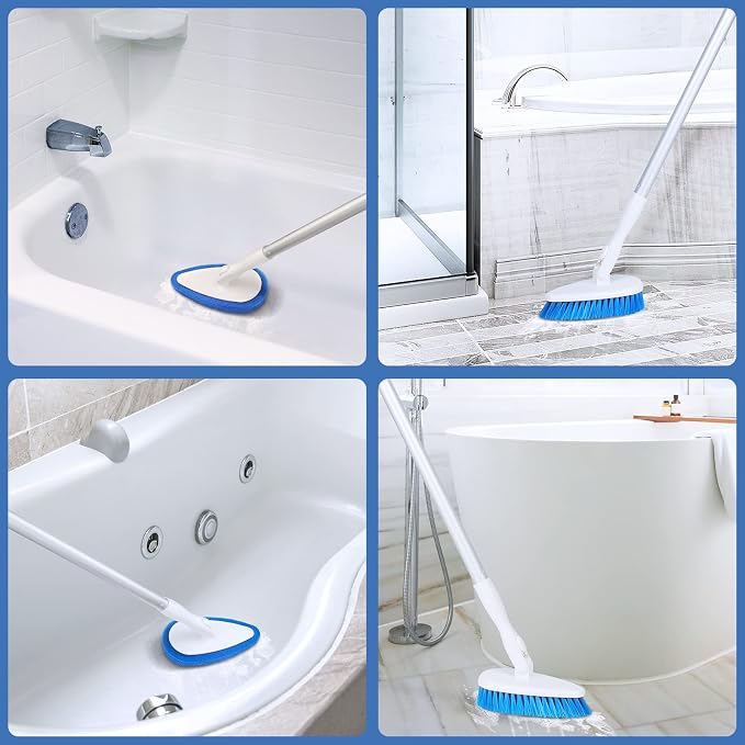 Qaestfy Shower Bathtub Tub and Tile Scrubber Brush with 51'' Adjustable Long Handle Cleaning Brushes Lock in Place Scrub Brush Head for Bathroom Wall Floor Scrubbing Model QAE008